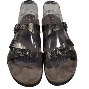 Mephisto Sandals Women 8.5 39 Gray Pewter Hannel Leather Padded Cork Slides